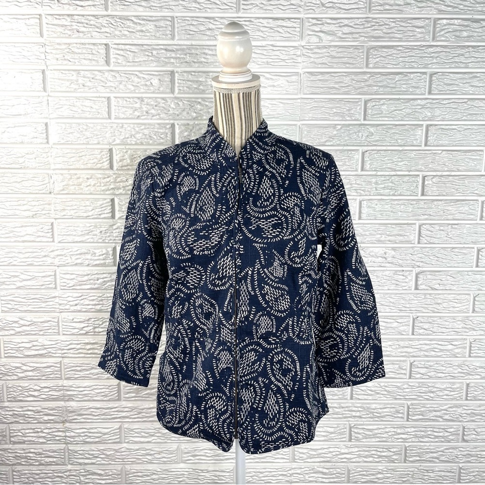 Christopher & Banks Lightweight Blue White Textured Zip Up Jacket Size Small